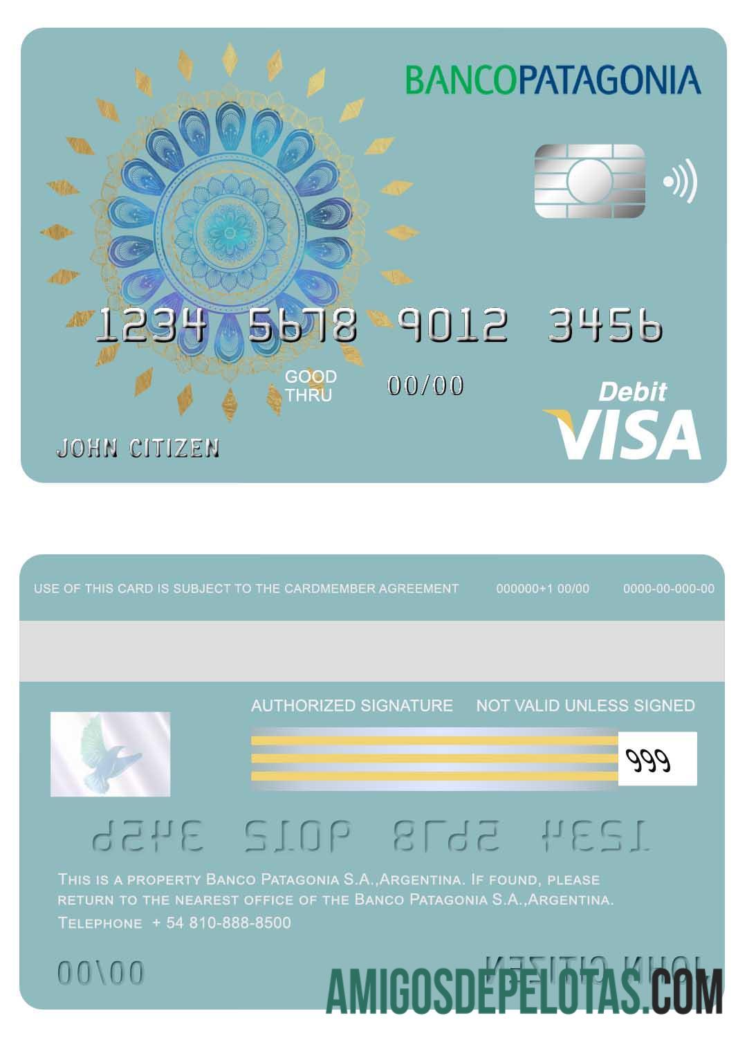 Argentina Banco Patagonia S.A. Bank Visa Card exemplo